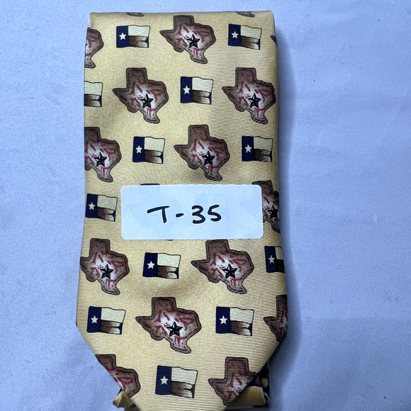 Zianetti Italian Luxury Silk Mens Tie Yellow Texas Lone Star State Career Wear - Picture 6 of 6